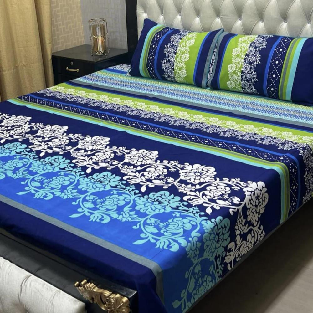 3 pcs crystal cotton printed double bedsheet