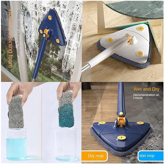 360°Rotatable Adjustable Cleaning Mop, Adjustable Reusable Spin Mop Stick Telescopic Triangular Mop