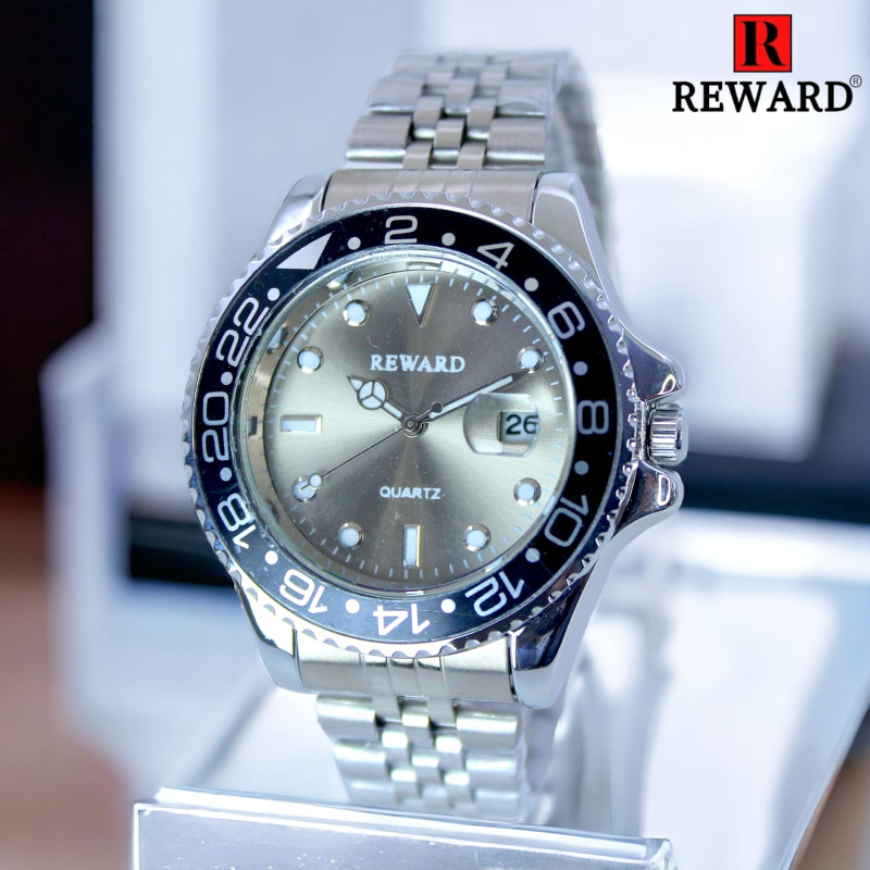 Reward Premium Men's Watch – Stylish, Water-Resistant with Date Display & Stainless Steel Chain