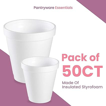 Pantryware Essentials Disposable White Foam Cups - Disposable Hot/Cold Drinking Foam Cups.