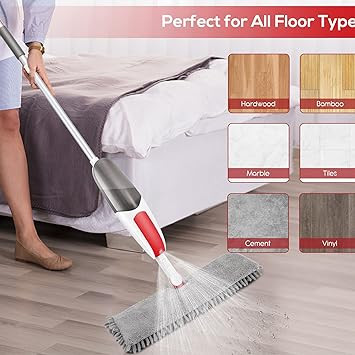 Spray Mop Double Sided Floor Cleaning Wet Dry Mop with 3 Microfiber Pads and 550ml Refillable Bottle