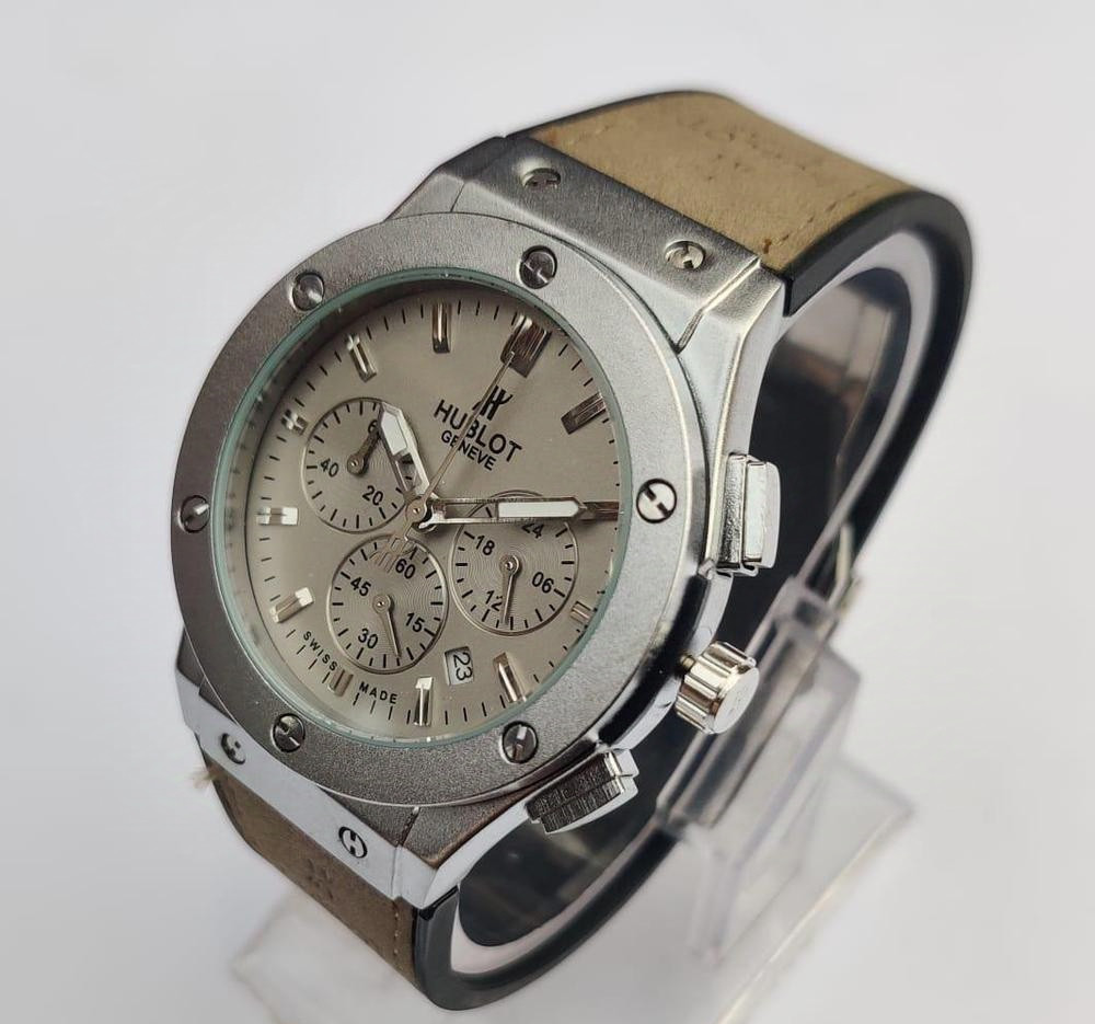 "42mm Stainless Steel & Leather Chronograph Watch - Quartz Movement"